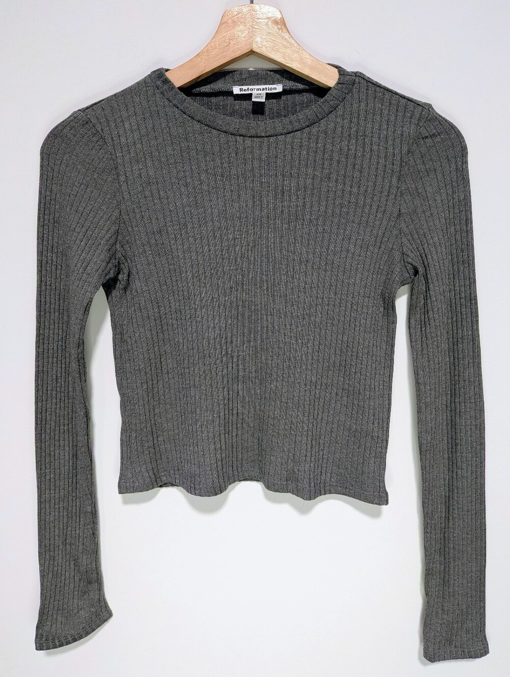 Reformation Ribbed Long Sleeve Crop Top Women's XS Gray Tencel Modal